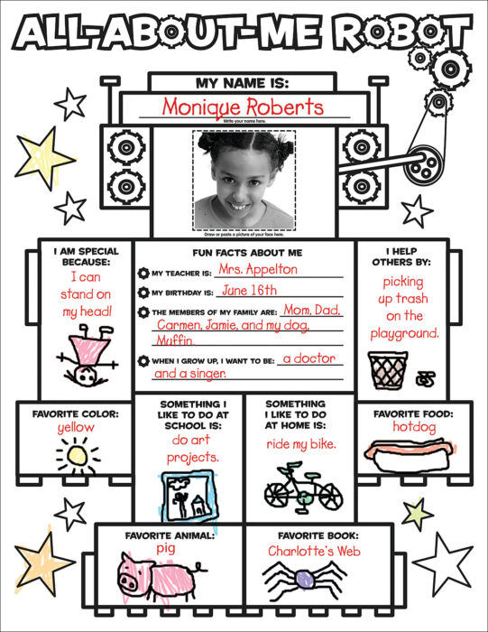 Graphic Organizer Posters All About Me Robot  Grades K-2