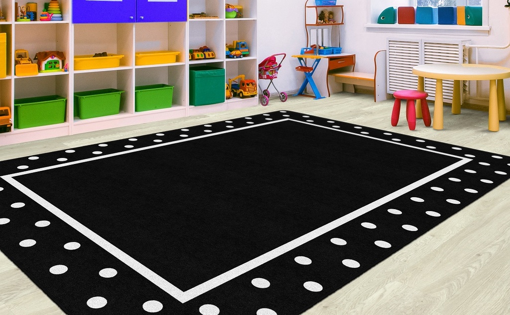 Simply Stylish Tropical Black & White Polka Dot Border 7'6" X 12' Rectangle Carpet