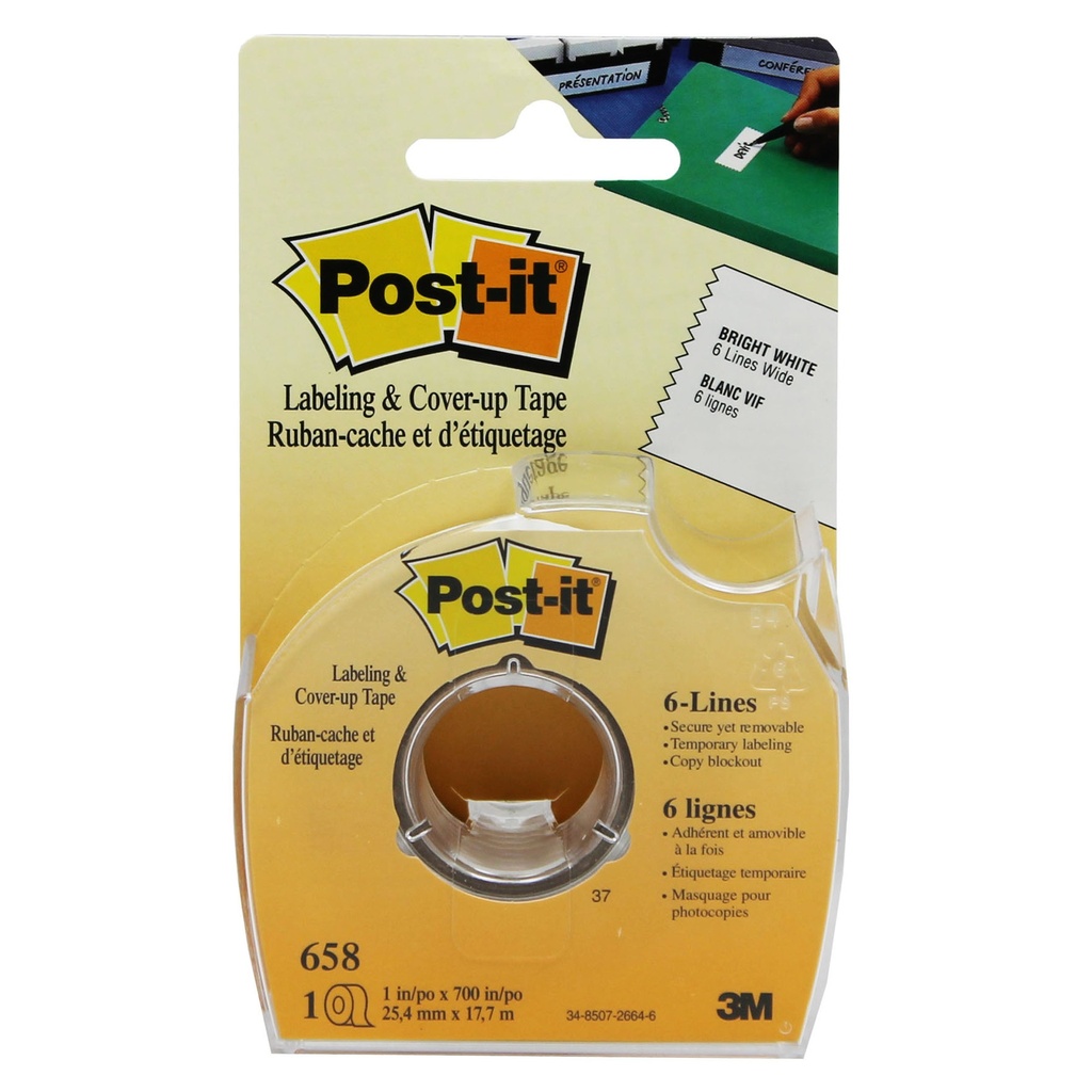 1" X 700" White Post It Coverup Tape Roll