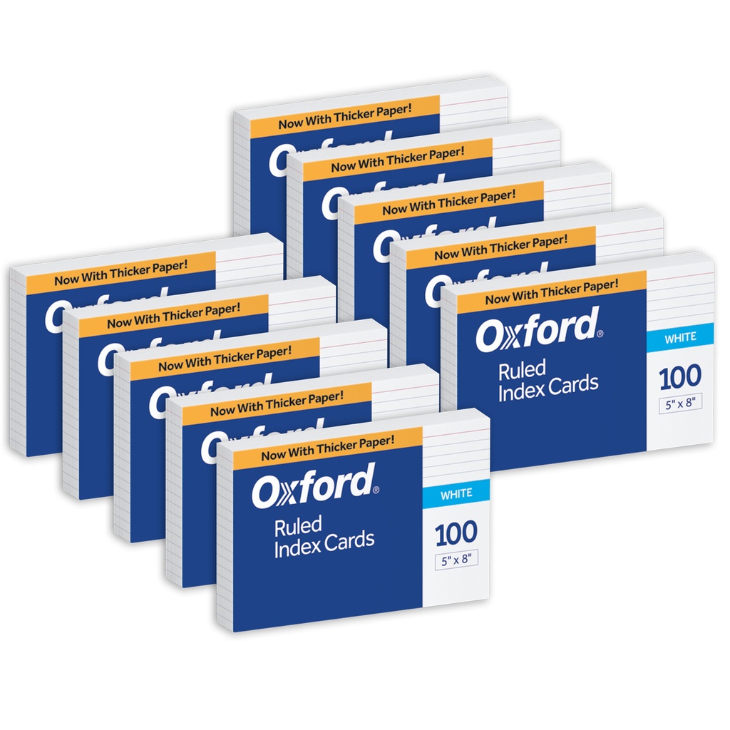 Oxford White Index Cards 5" x 8" Ruled 10 pack