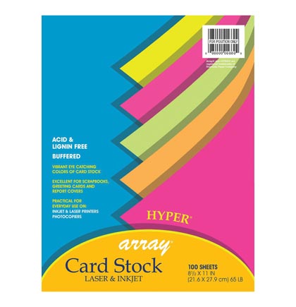 100ct 8.5x11 Hyper 5 Colors Card Stock