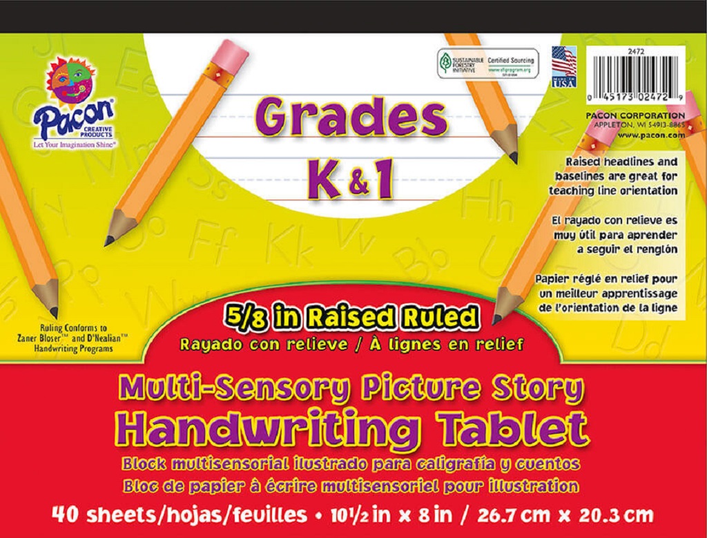 Long Ruled Picture Story  Multi-Sensory 10-1/2" x 8" Raised Ruled Handwriting Tablet
