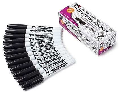 12ct Dry Erase Markers Pocket Style Black Bullet