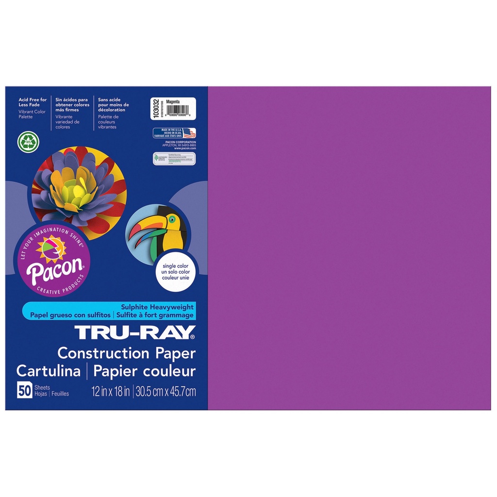 12x18 Magenta Tru-Ray Construction Paper 50ct Pack