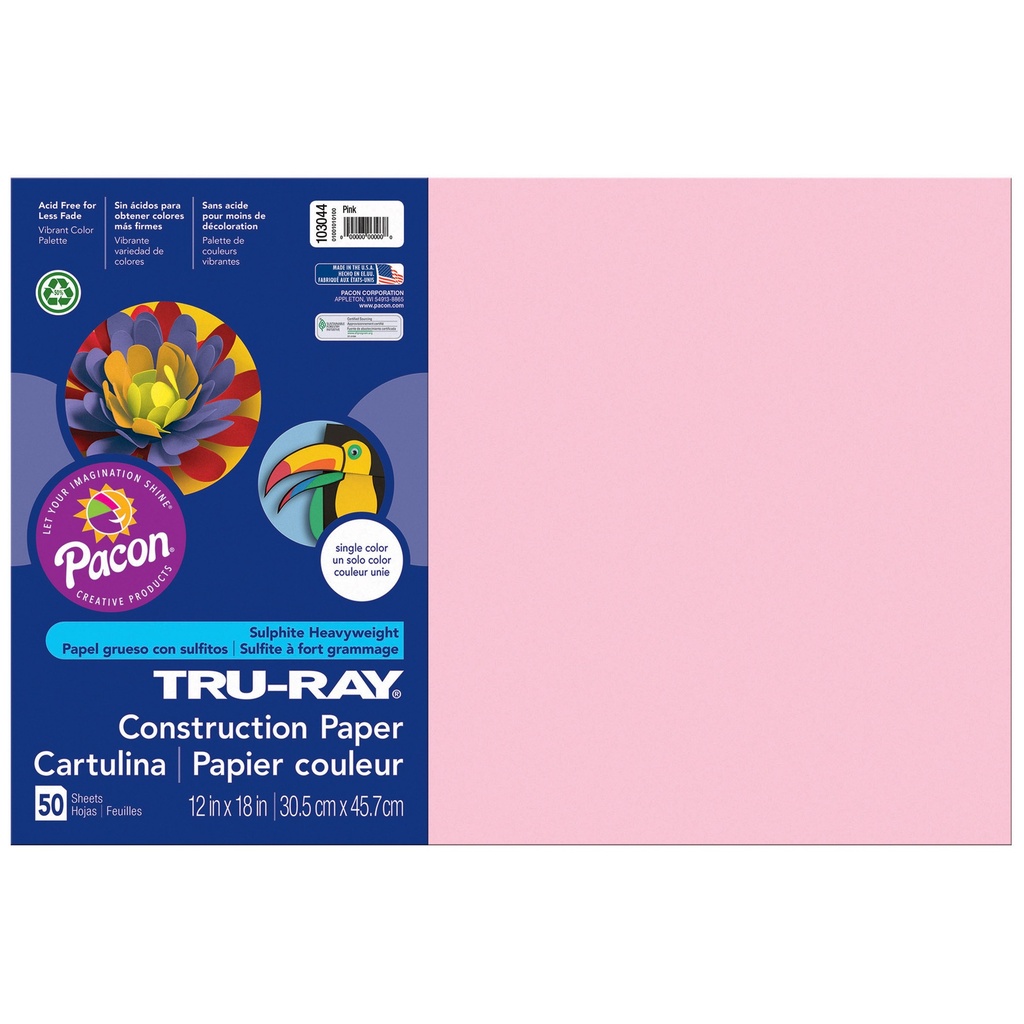 12x18 Pink Tru-Ray Construction Paper 50ct Pack