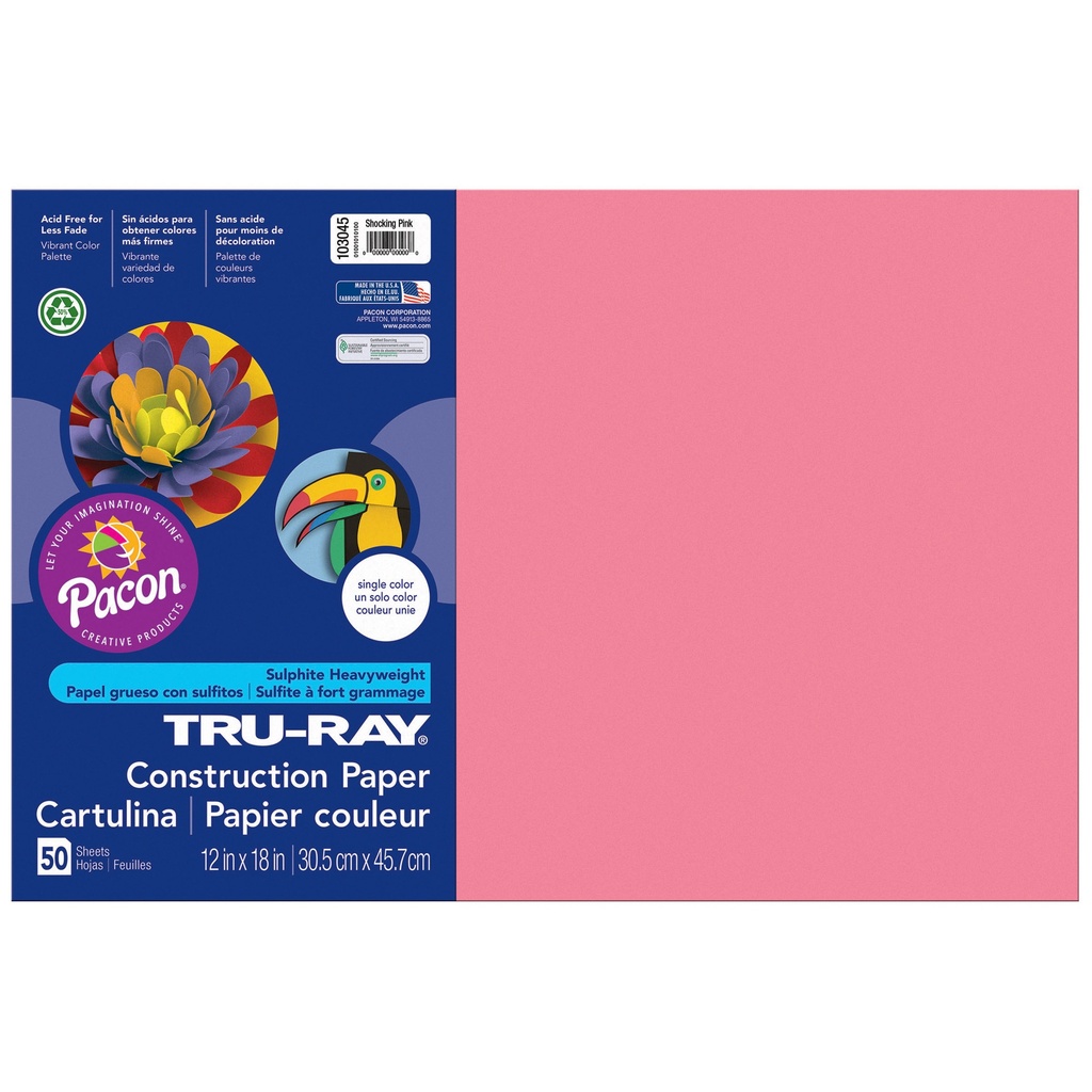 12x18 Shocking Pink Tru-Ray Construction Paper 50ct Pack