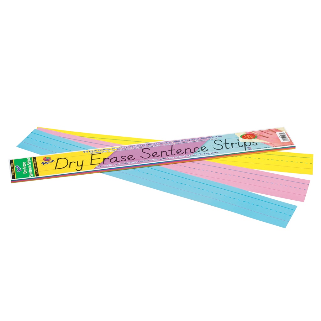 30ct Assorted Color Ruled Dry Erase Sentence Strips