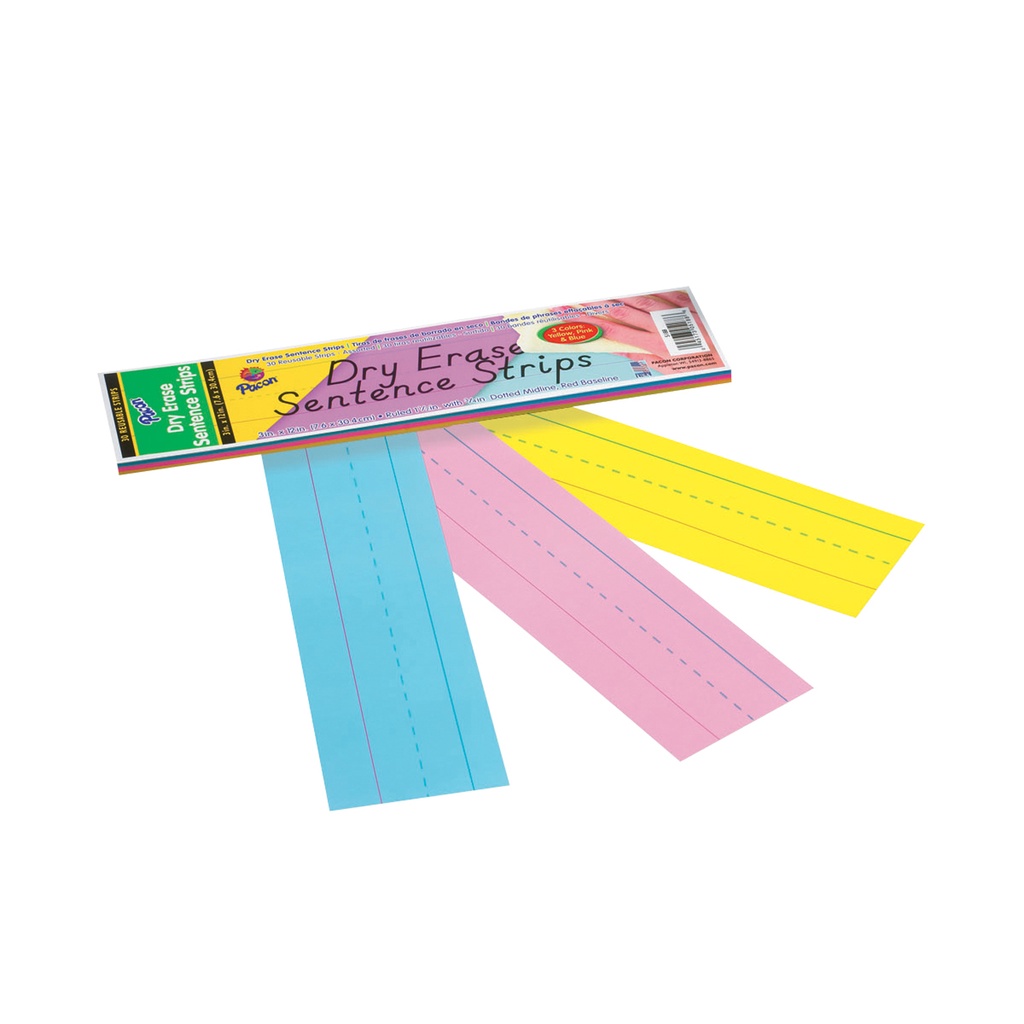 30ct Assorted Color 12" Ruled Dry Erase Sentence Strips