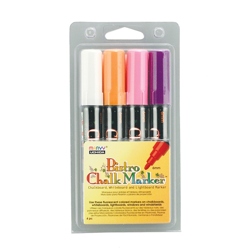 Fluorescent Violet, Orange, Pink & White Broad Tip Bistro Chalk Markers