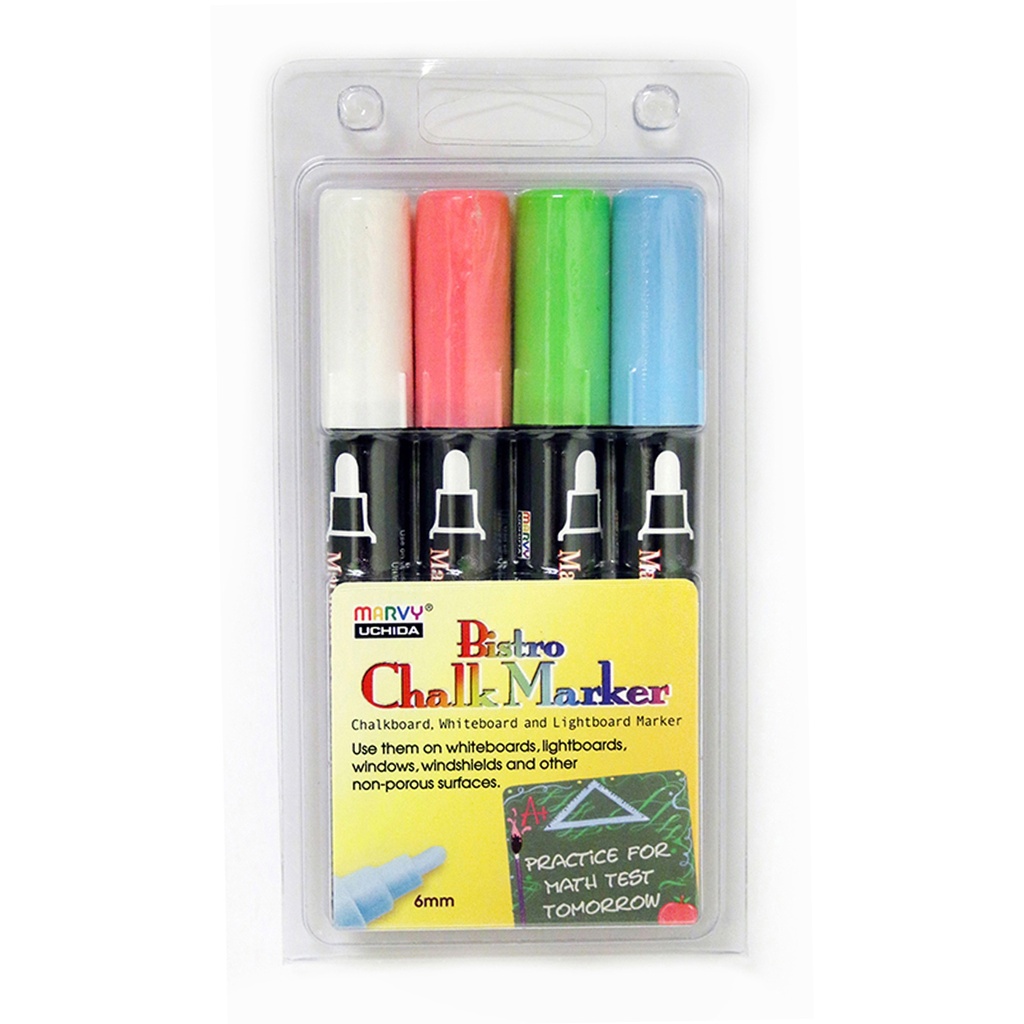 Fluorescent White, Red, Blue, Green Broad Tip Bistro Chalk Markers