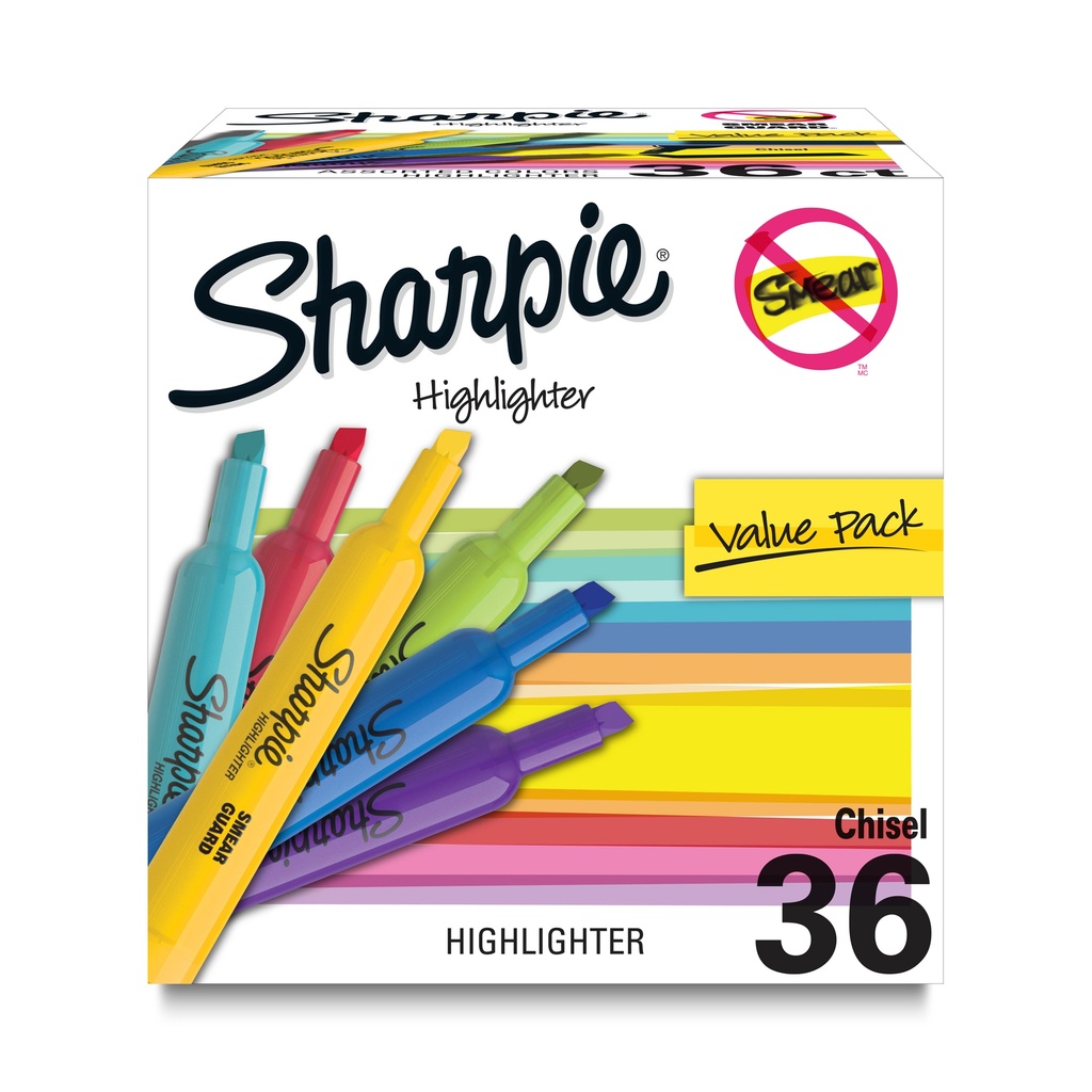 36ct Assorted Sharpie Chisel Tip Tank Highlighters Value Pack