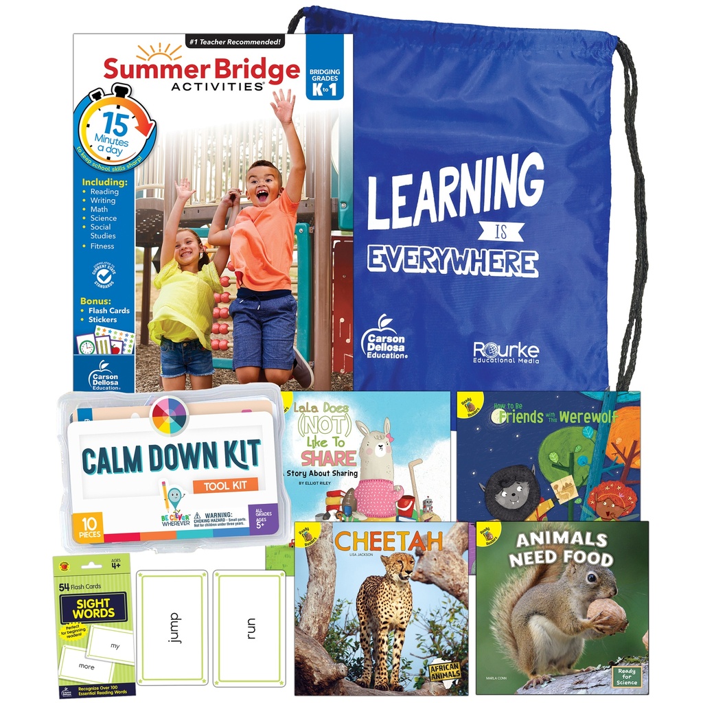 Summer Bridge Essentials Backpack & Calm Down Kit Book Set, Grades K-1