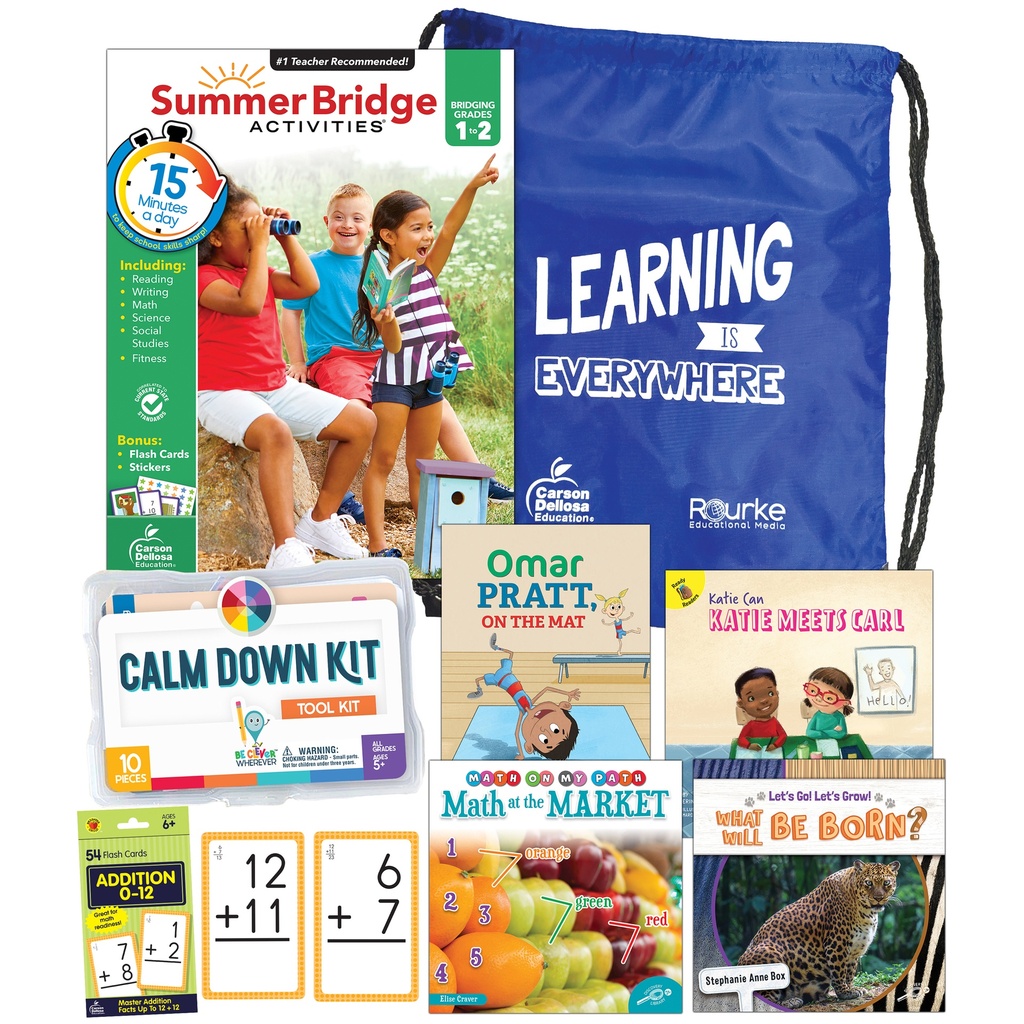 Summer Bridge Essentials Backpack & Calm Down Kit Book Set, Grades 1-2