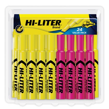 4 Pink 20 Yellow Fluorescent Hi-Liters