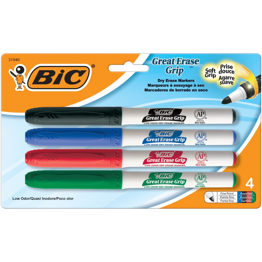 4 Color Fine Intensity Grip Dry Erase Markers