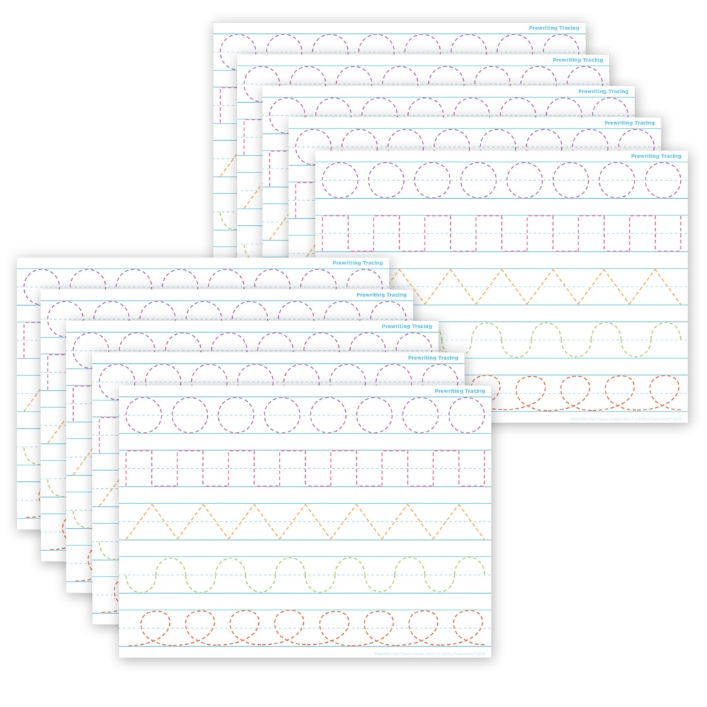 Smart Poly® PosterMat Pals™ Space Savers, 13" x 9-1/2", Prewriting Tracing, Pack of 10