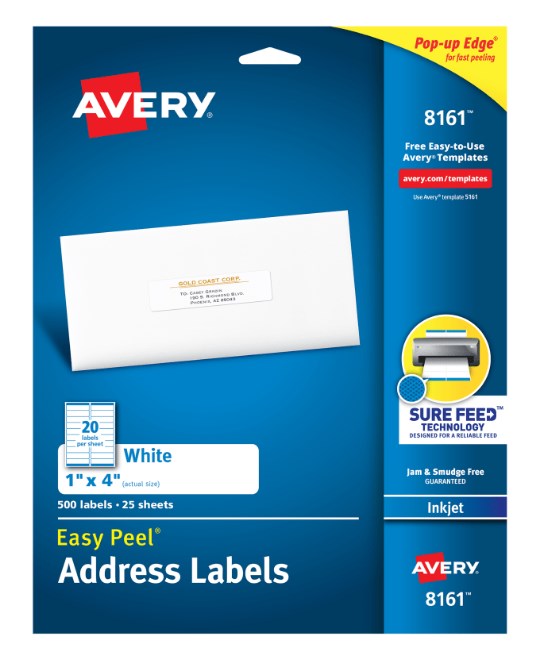 Avery Easy Peel Address Labels with SureFeed 1&quot; x 4&quot;