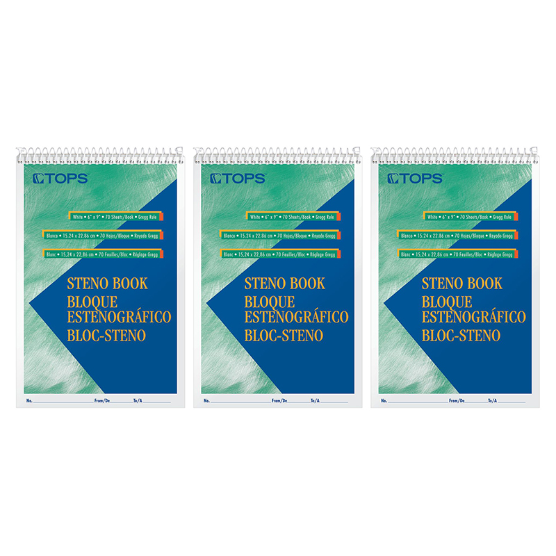 Steno Books, 6" x 9", Gregg Rule, 80 Sheets, Pack of 3