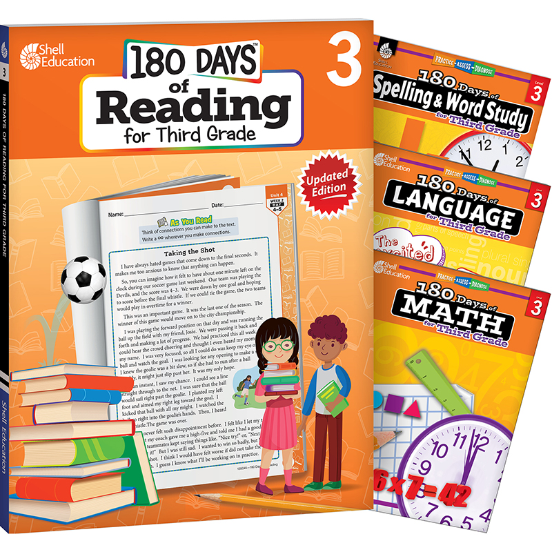 180 Days Reading, Spelling, Language, & Math Grade 3: 4-Book Set