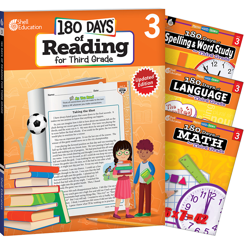 180 Days Reading, Spelling, Language, & Math Grade 3: 4-Book Set