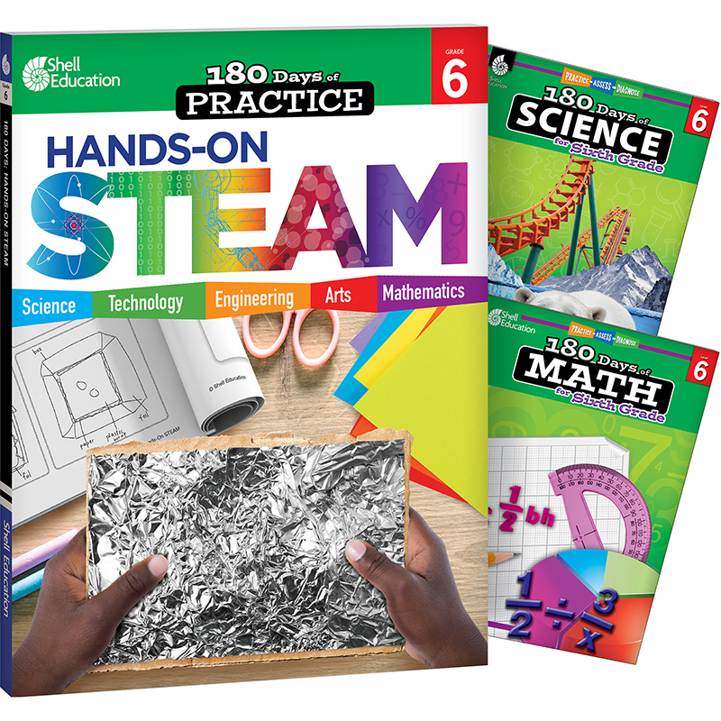 180 Days STEAM, Science, & Math Grade 6: 3-Book Set