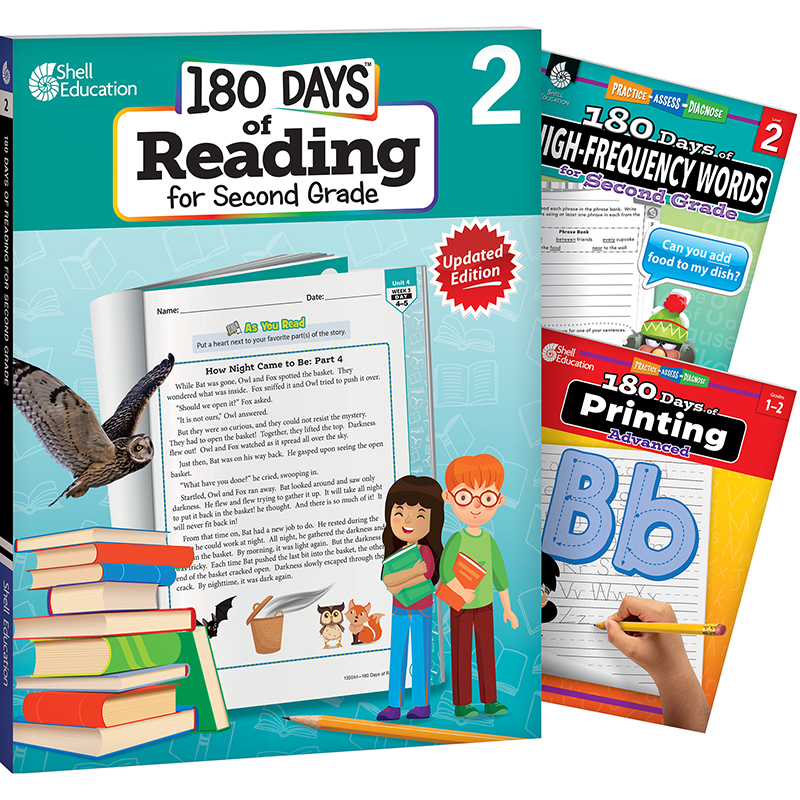 180 Days Reading, High-Frequency Words, & Printing Grade 2: 3-Book Set