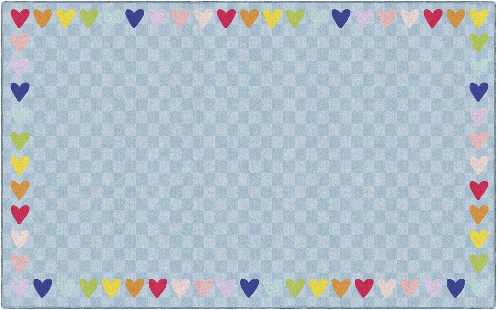 Schoolgirl Style Blue With Rainbow Hearts Border Rectangle Area Rug