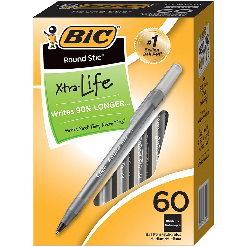 60ct Black Bic Xtra Life Ballpoint Pens