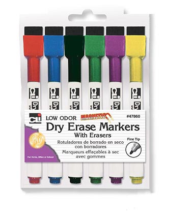 6ct Fine Tip Magnetic Dry Erase Markers with Erasers