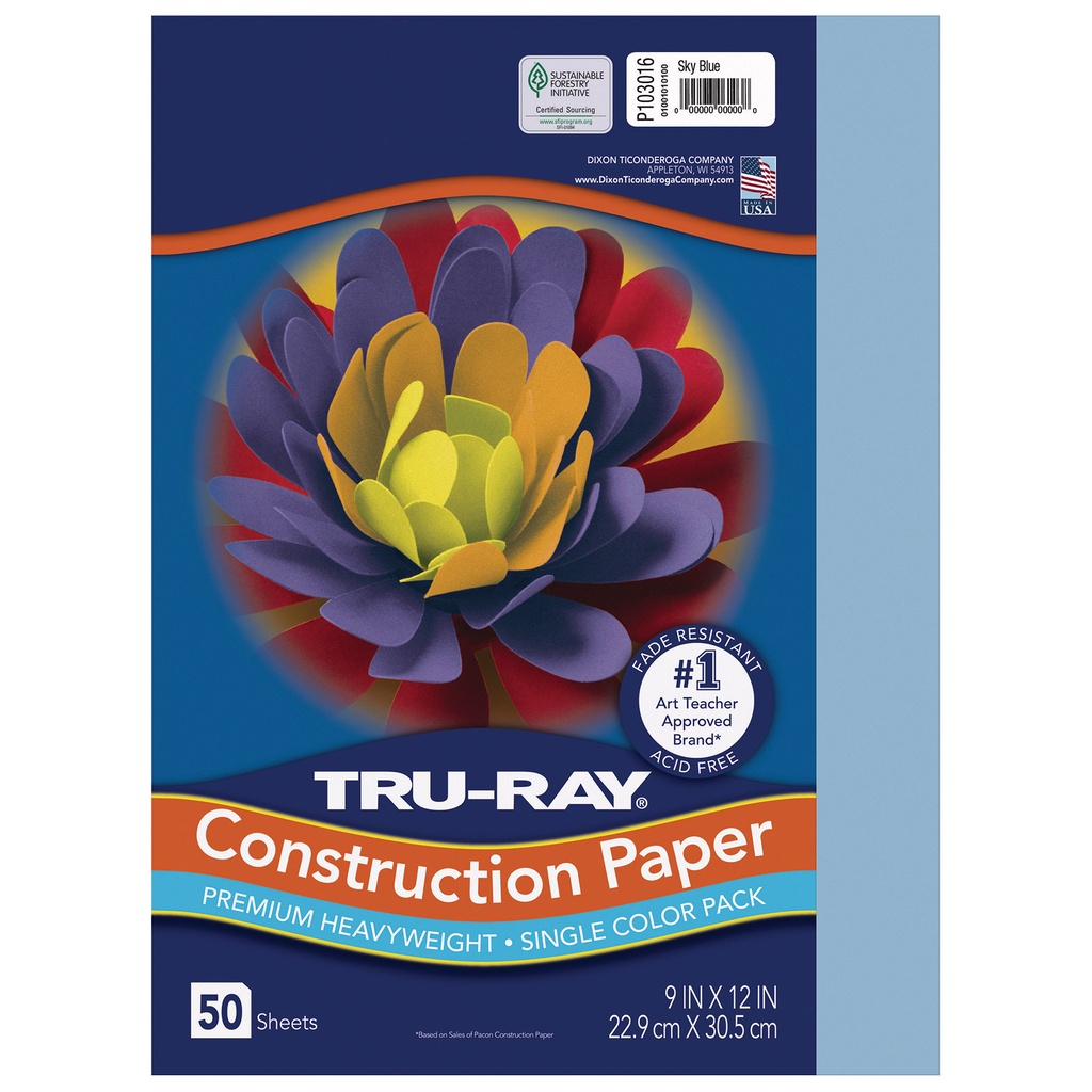 9x12 Sky Blue Tru-Ray Construction Paper 50ct Pack