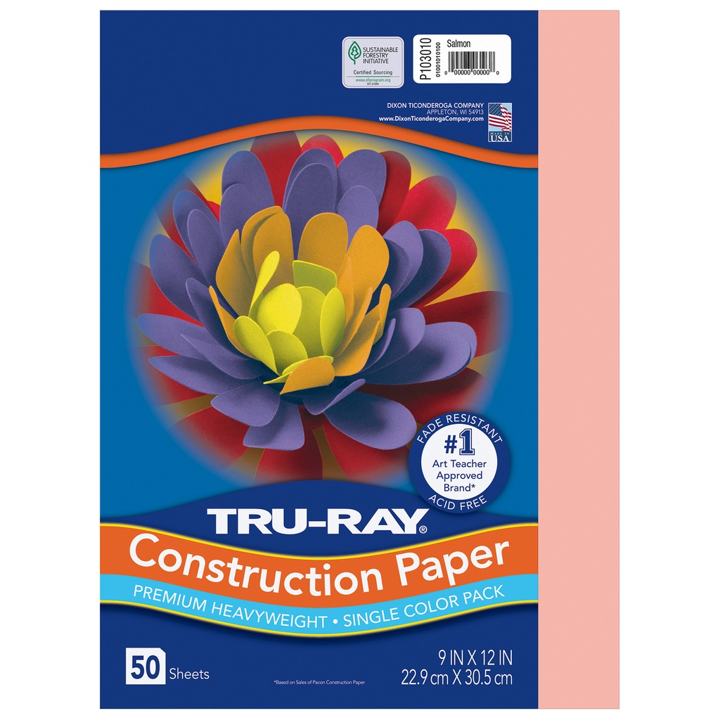 9x12 Salmon Tru-Ray Construction Paper 50ct Pack