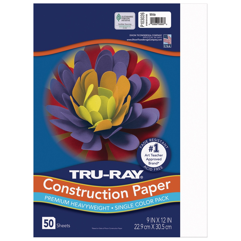 9x12 White Tru-Ray Construction Paper 50ct Pack