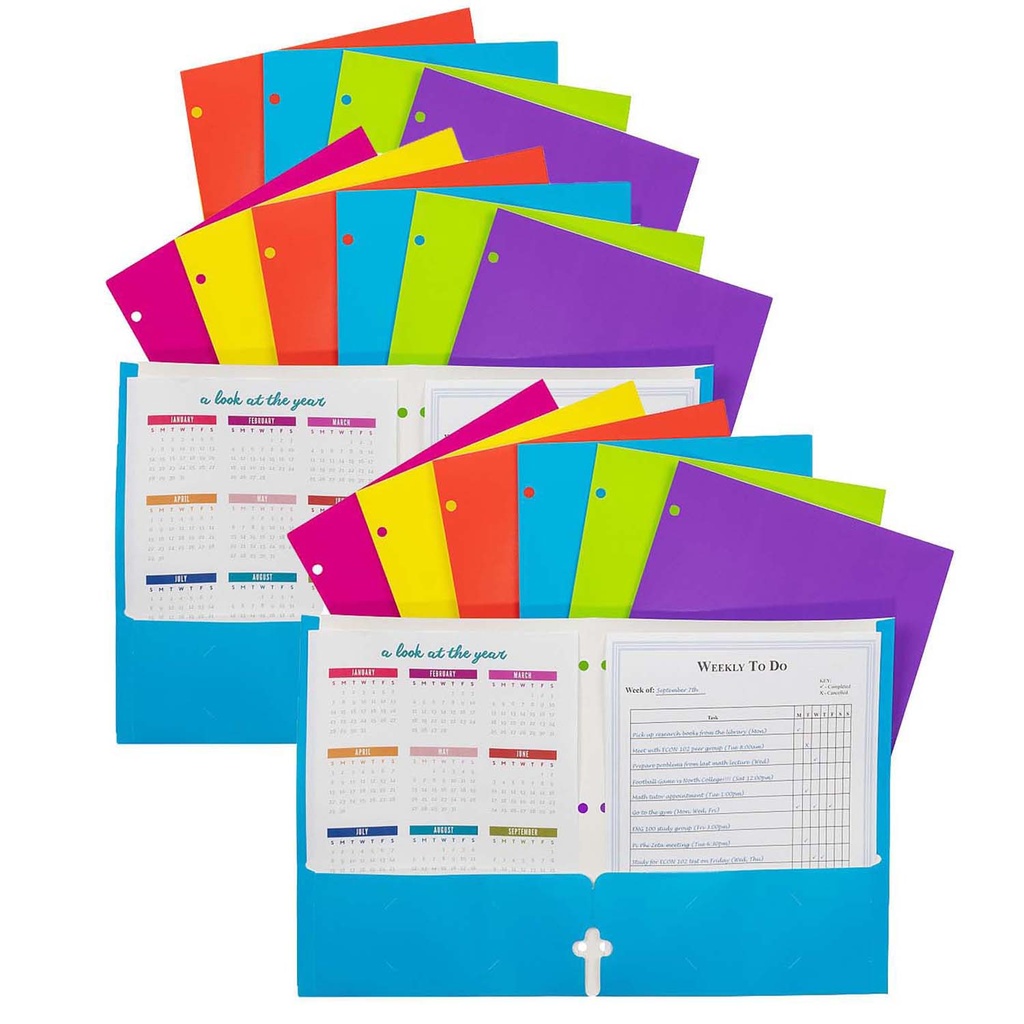 Assorted 2-Pocket Laminated Paper Folders with 3-Hole Punch 18ct