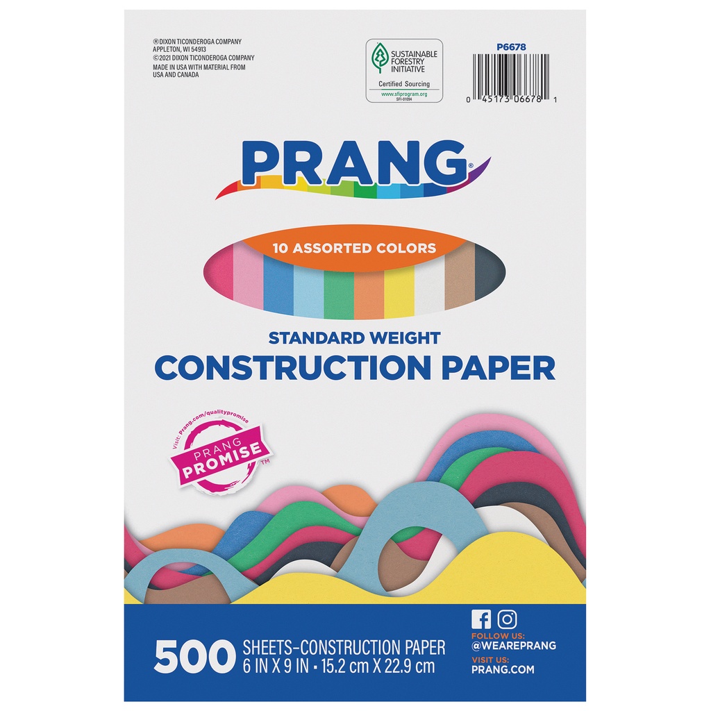 Lightweight 6" x 9" Assorted Colors Construction Paper 500 Sheets