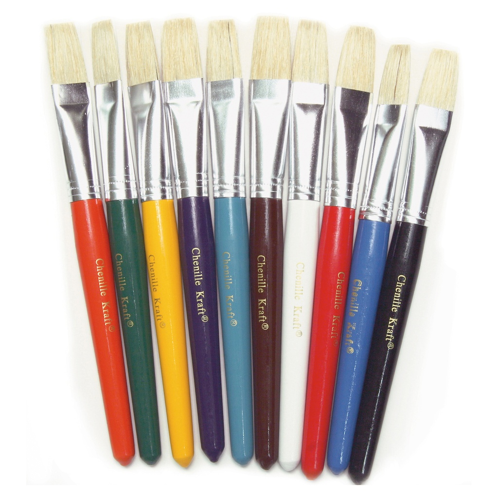 10 Assorted Flat Stubby Beginner Paint Brushes