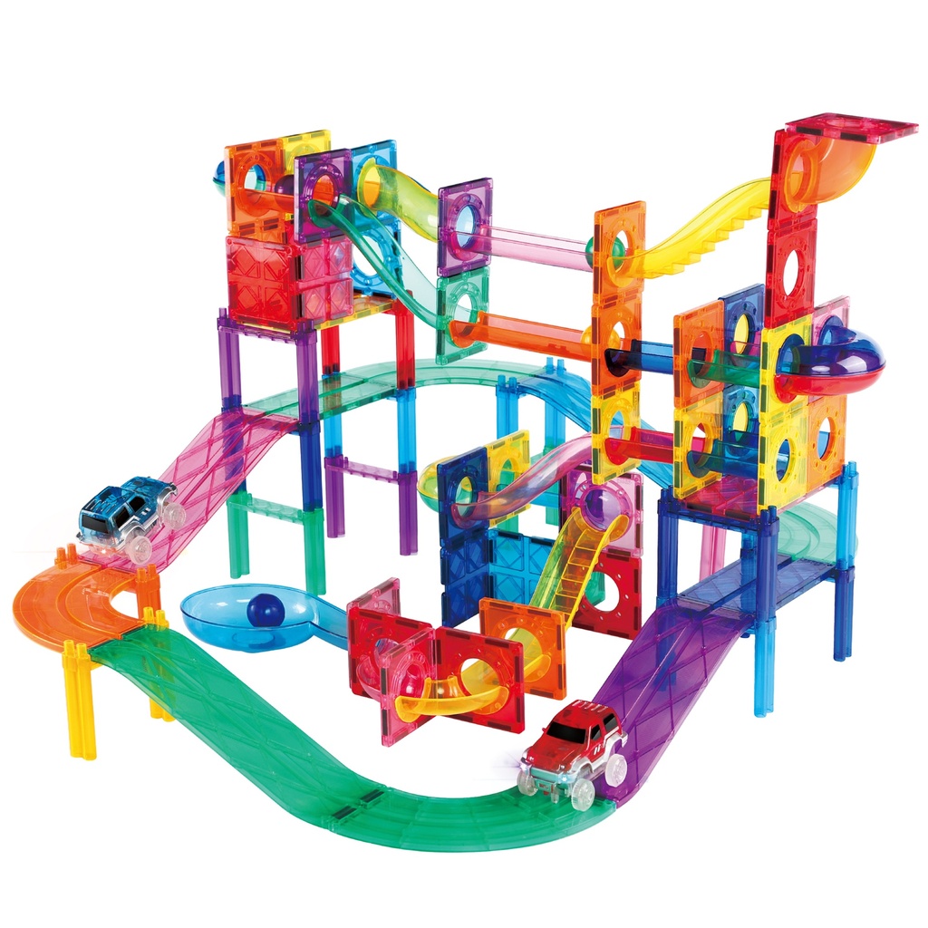 2-in-1 Magnetic Marble Run Set & Racing Track Set