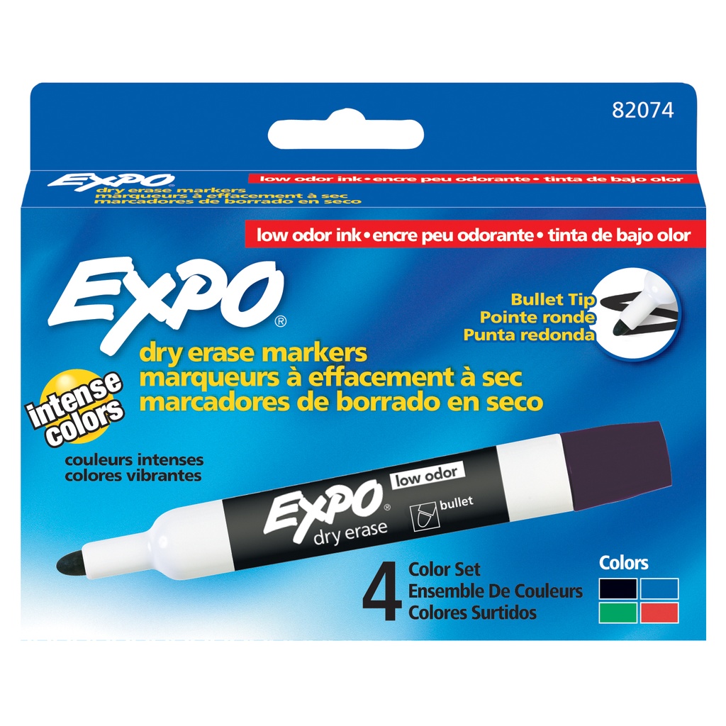 Assorted Bullet Tip Low-Odor Dry Erase Markers Pack of 4