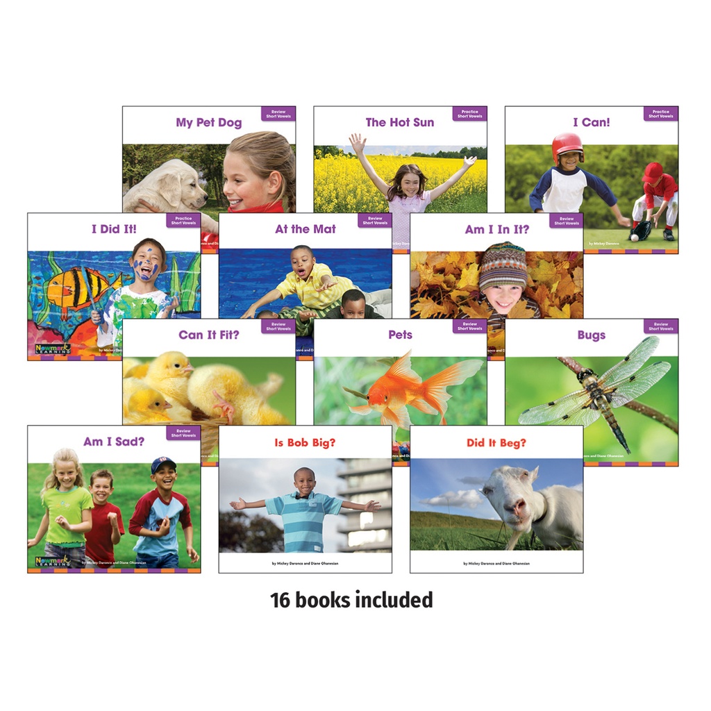 Decodable Readers Fluency Grade K-1 Short Vowels 16 Books