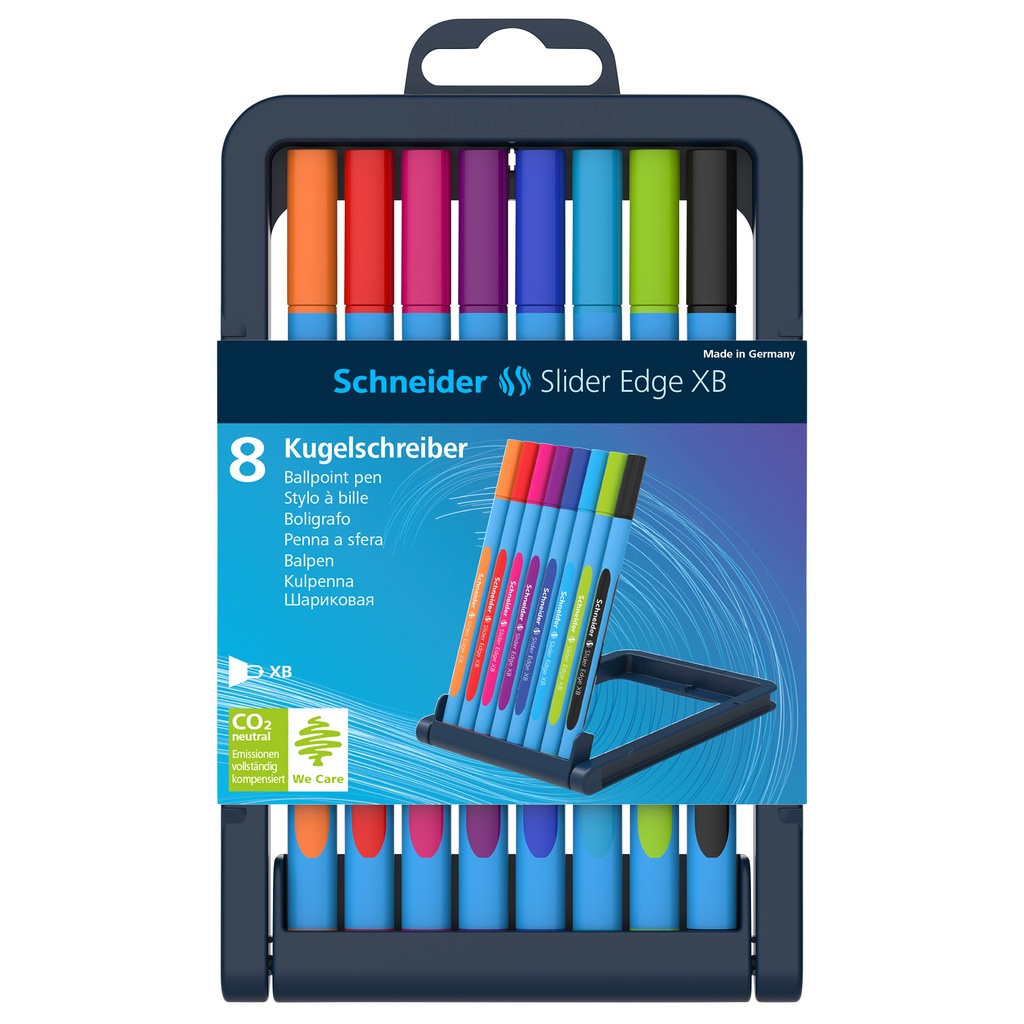 Assorted Slider Edge XB Ballpoint Pens in 8 Ink Colors in Adjustable Case Stand