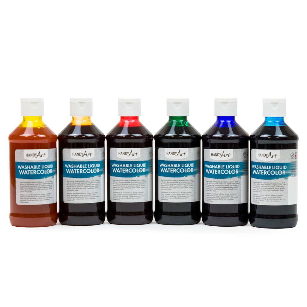 Primary Colors Washable Liquid Watercolors Set of 6 Colors