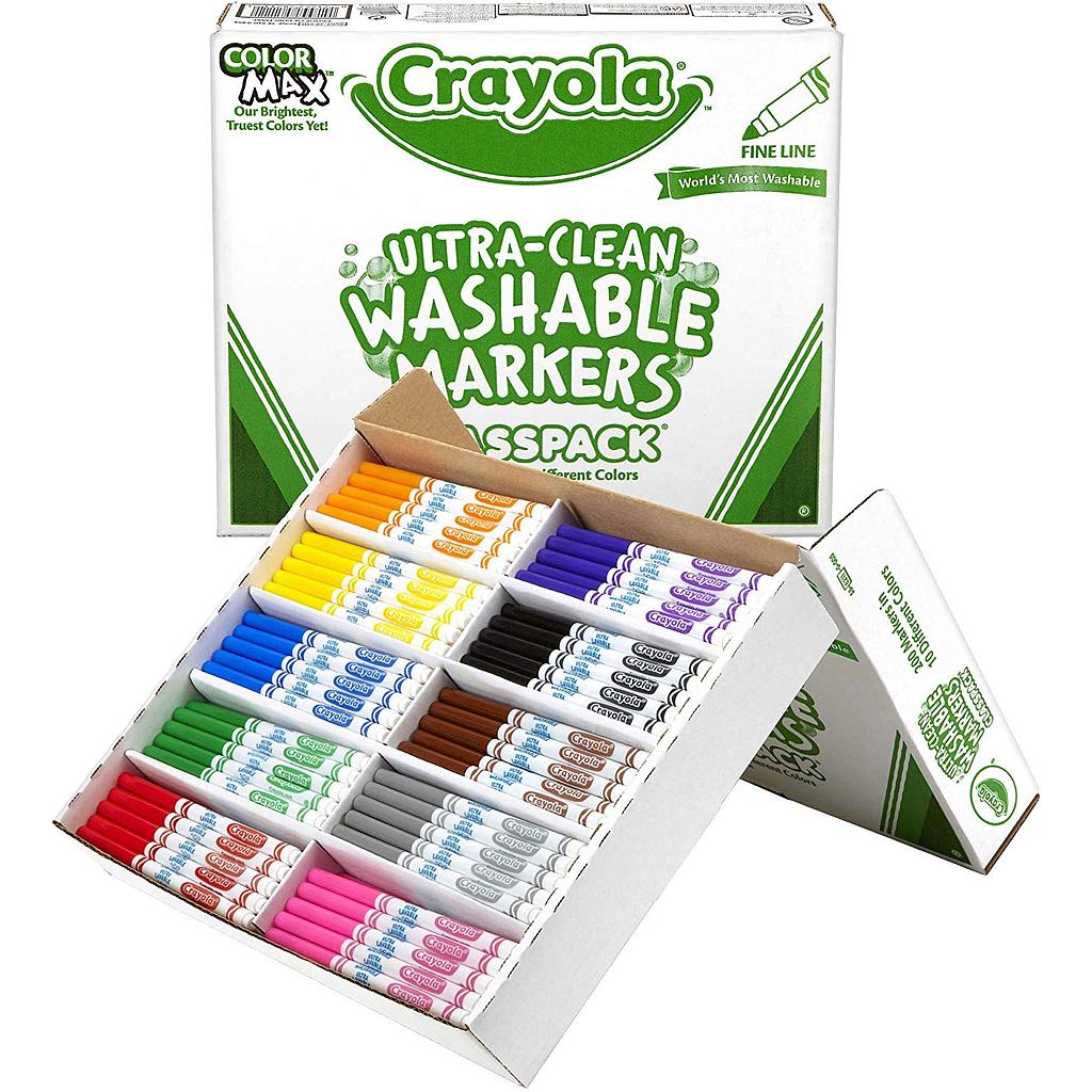 Crayola 200ct 10 Color Fine Line Washable Marker Classpack