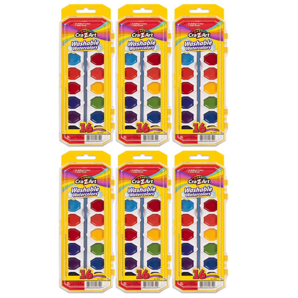 Washable Watercolors with Brush 6 Sets of 16 Colors