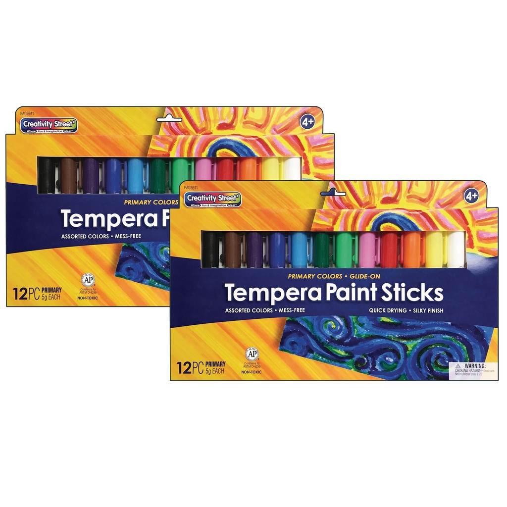 Assorted Primary Colors Glide-On Tempera Paint Sticks 2 Packs of 12 Colors