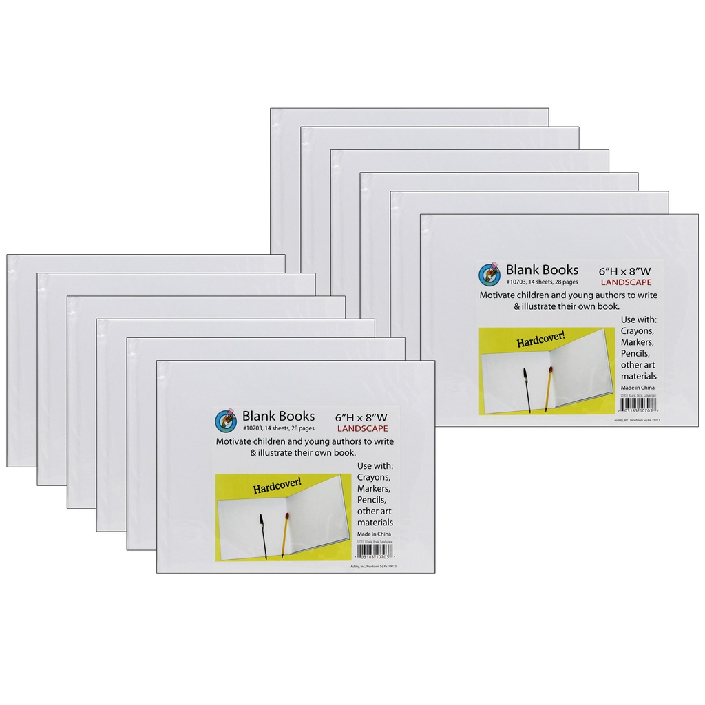 White Hardcover Blank Books 8" x 6" Landscape 12ct
