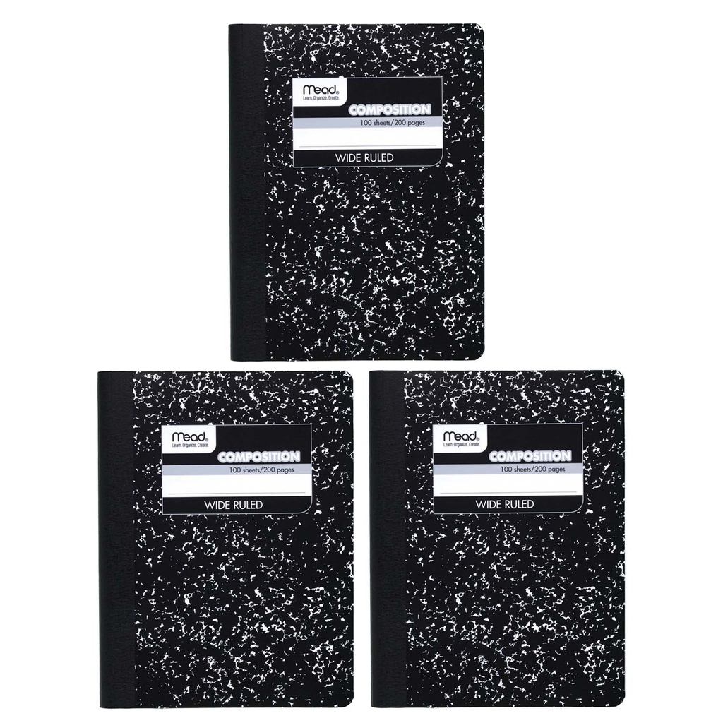 Wide Ruled Black Marble Composition Books Pack of 3