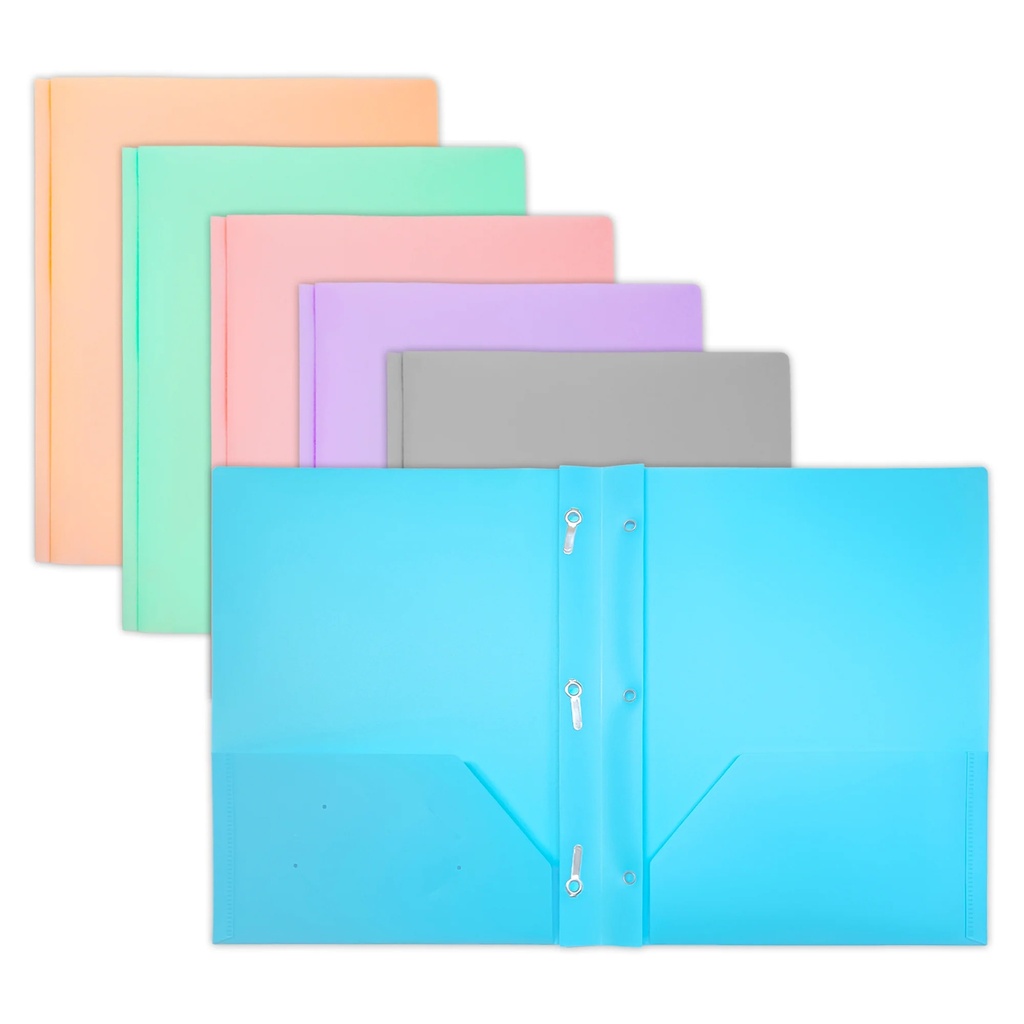 Pastel Colors 2-Pocket Poly Portfolio with 3 Prongs Pack of 48