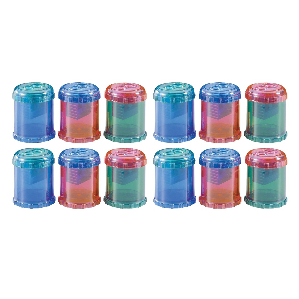 2-Hole Assorted Color Plastic Manual Pencil and Crayon Sharpeners 12ct