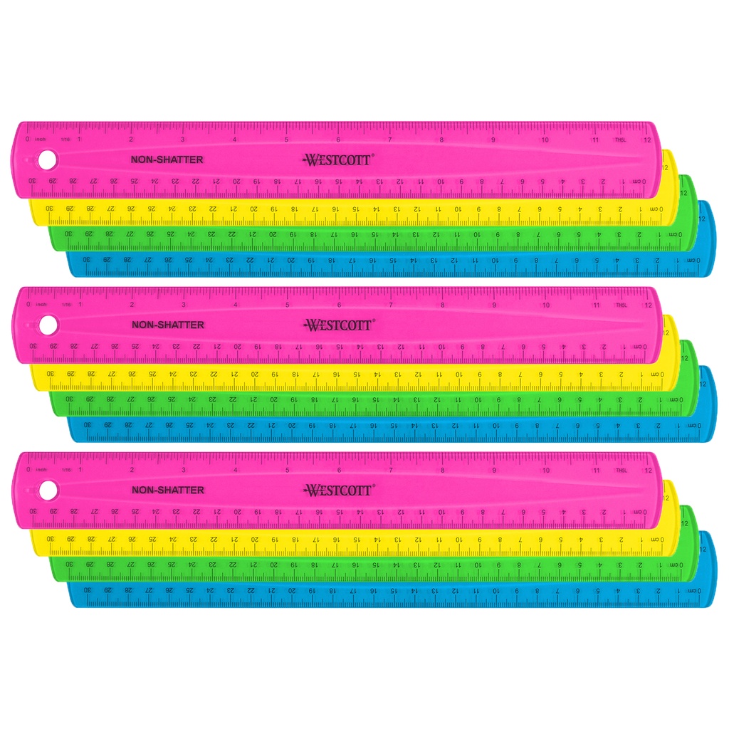 12" Assorted Translucent Colors Shatterproof Ruler with Anti-Microbial 12ct