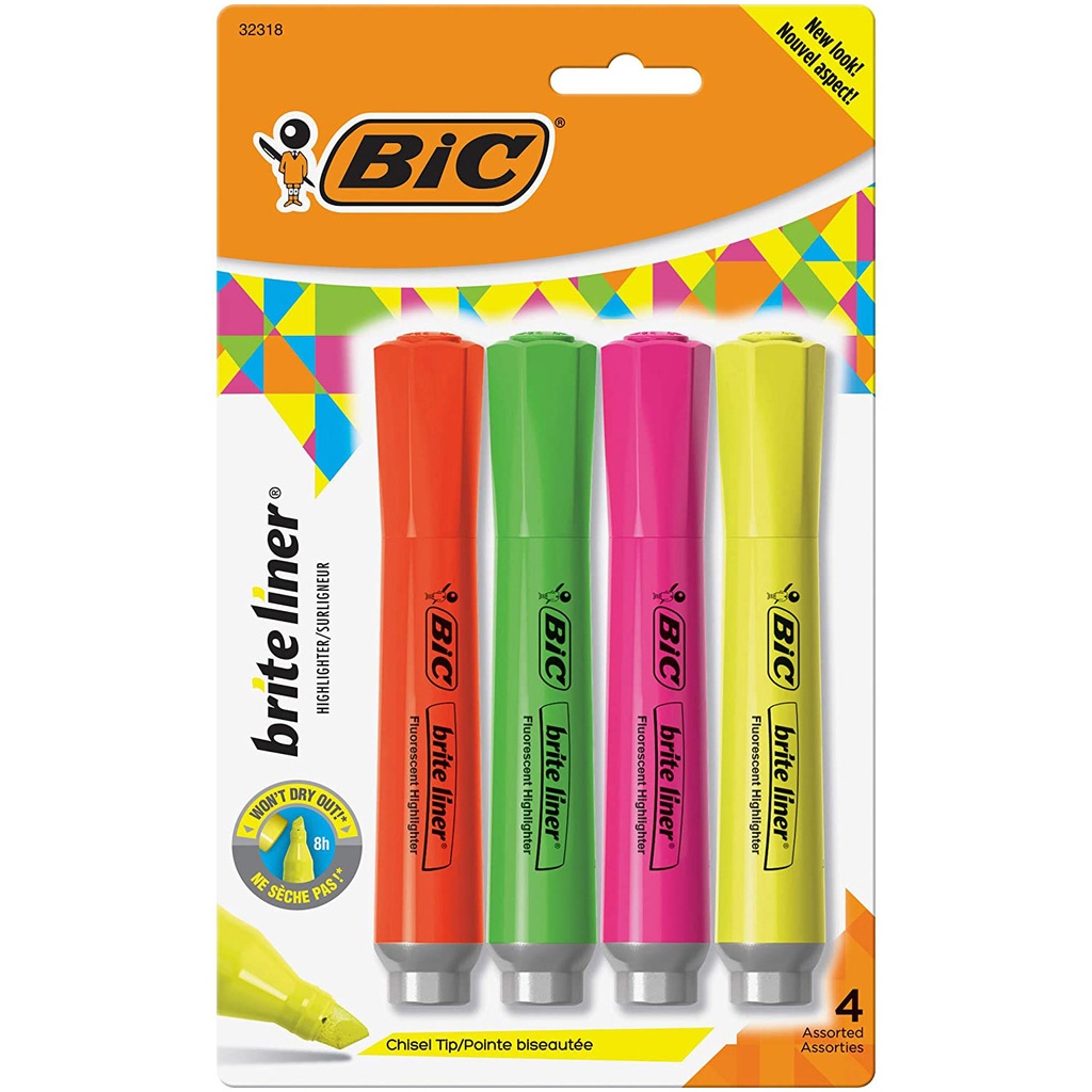 Chisel Tip Assorted Colors Brite Liner® Grip Tank Highlighter Pack of 4