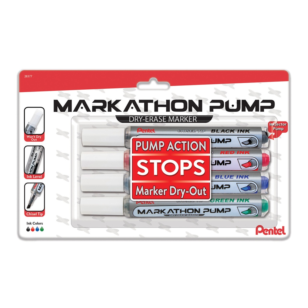 Assorted Chisel Tip Markathon Pump Dry Erase Marker 4-Pack